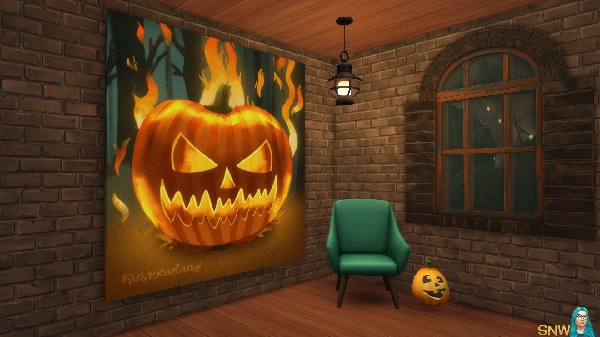 Pumpkin on Fire - Happy Halloween - RosieSoCosy Art - Painting for The Sims 4